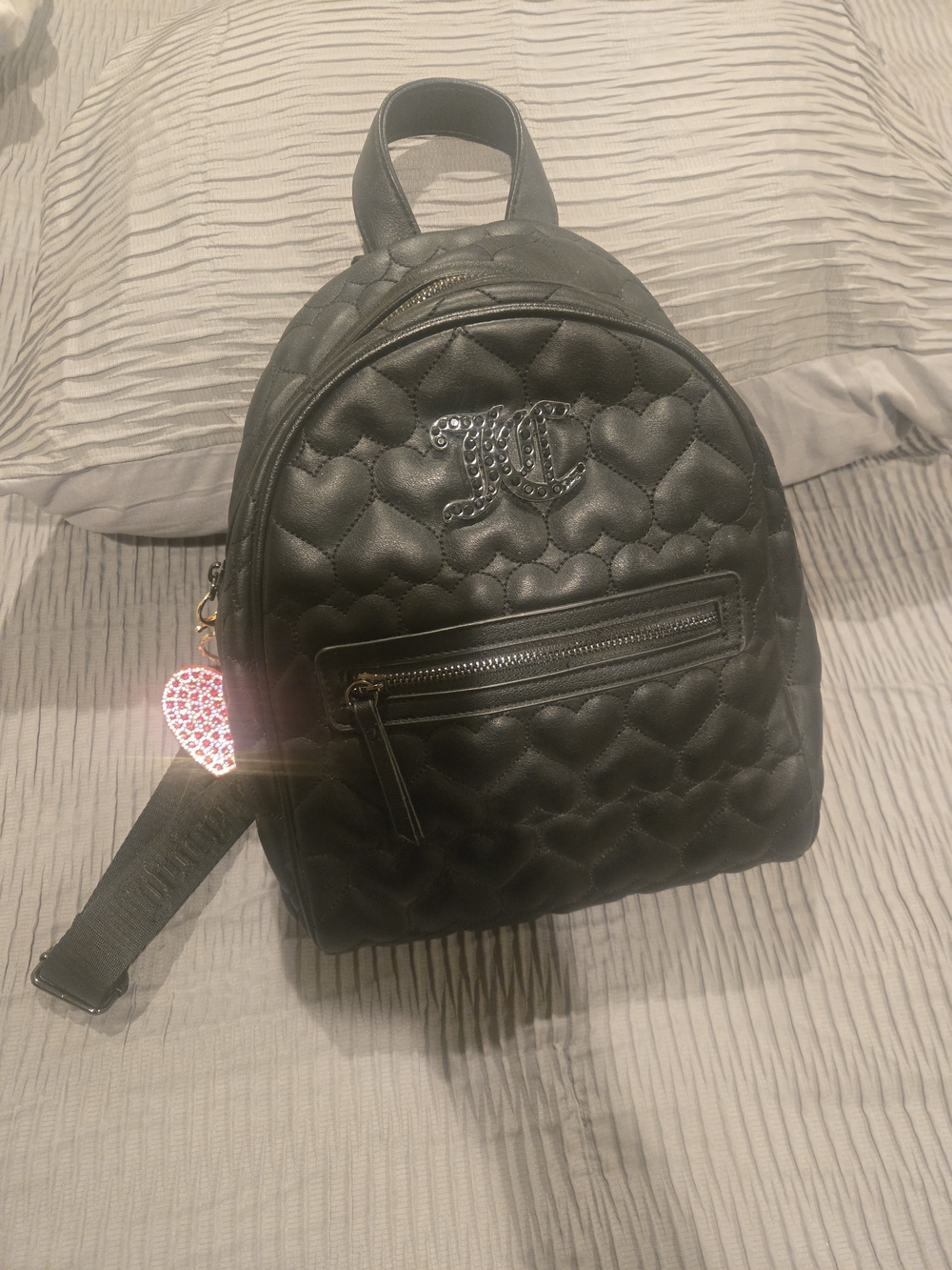Juicy Couture Black Quilted Heart Backpack with Logo